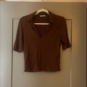 Reformation Brown Ribbed Blouse